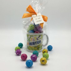 Kopje Meester Multicolor 280g Funballetjes met kaartje Geschenkthema